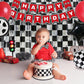 Race Car Birthday Party Decoration, 2 Pack Race Car Party Backdrop Photo Booth Prop, Black and Silver Checkered Fringe Curtains Tinsel Photo Streamers