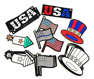 Funiverse Bulk 48 Pack of Patriotic Fuzzy Coloring Magnetic Craft Kits - Ideal for 4th of July, Memorial Day or Veteran's Day