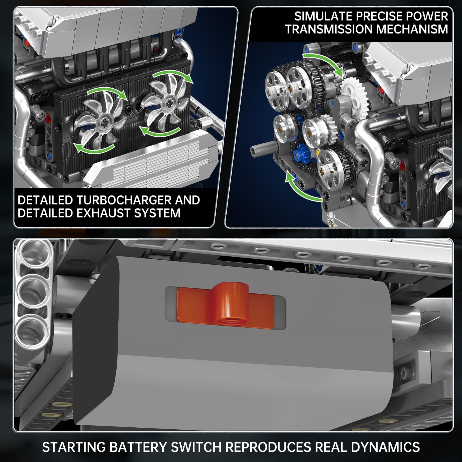 Mould King 10213 Car Engine Building Sets, Intelligent Chip Drive Engine Model Kit that Runs, Build Your Own STEM V8 Engine Model Toys for Adults