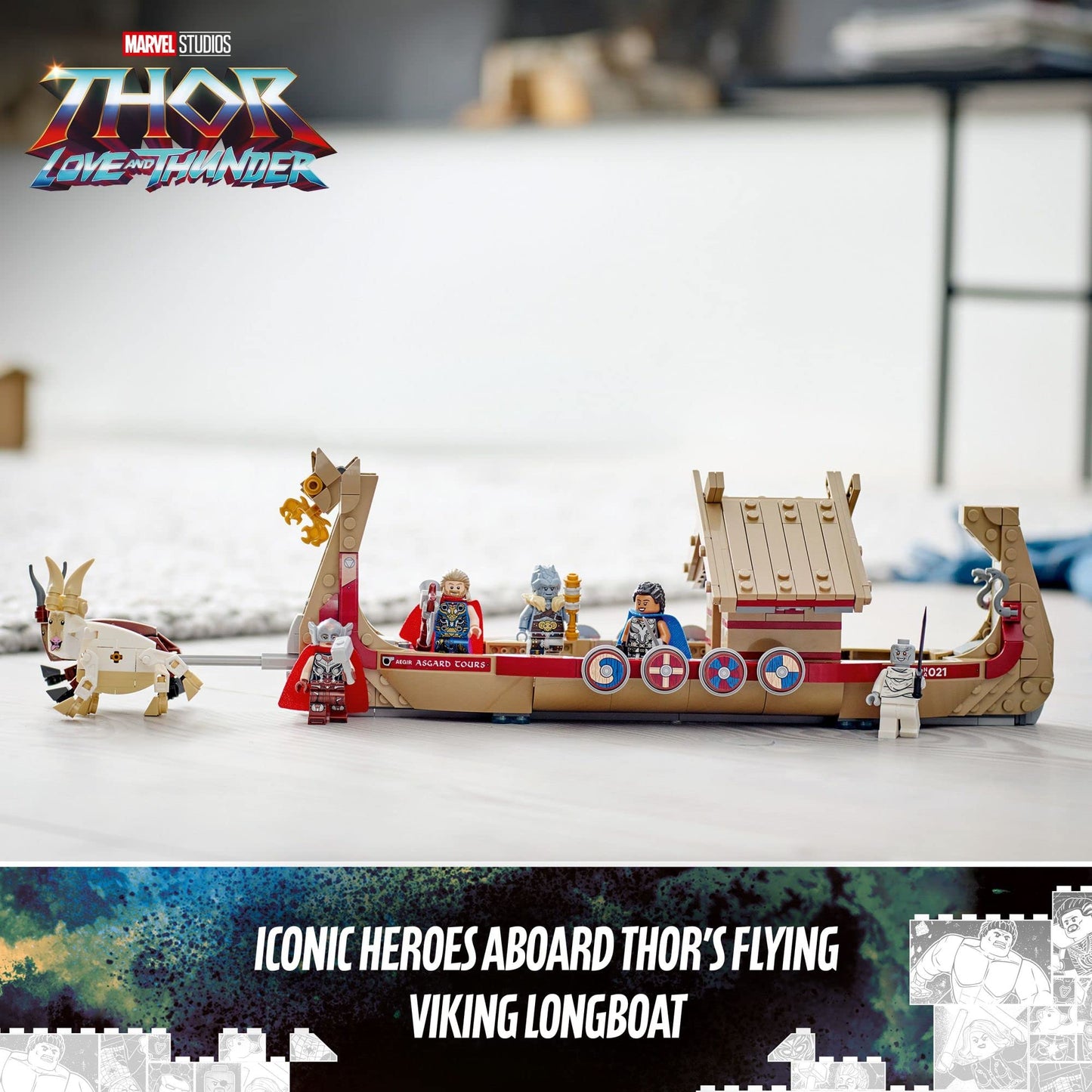 LEGO Marvel The Goat Boat 76208 Building Set - Thor Set with Toy Ship, Stormbreaker, and Movie Inspired Thor, Korg, and Valkyrie Minifigures, Avengers
