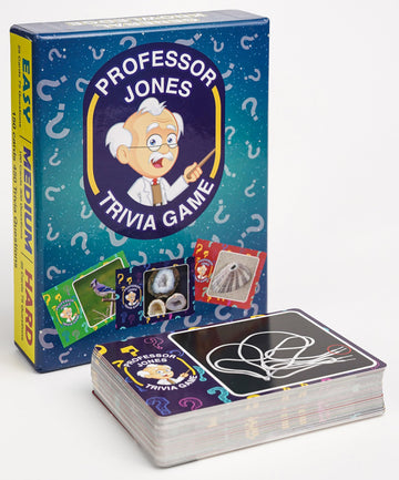 Trivia Game by Professor Jones - 450 Questions with Easy, Medium & Hard Levels, Photo Challenge Cards, Family Trivia Game for Adults & Teens, Party