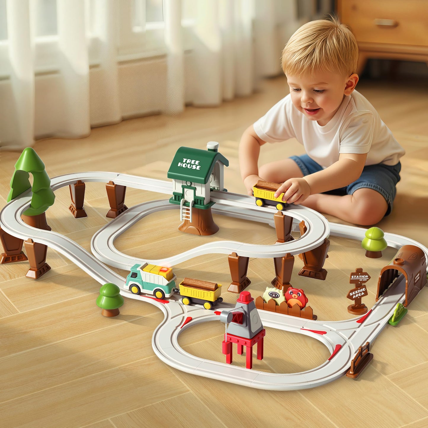 iPlay, iLearn 62PCS Kids Construction Track Toy Train Set, Kids Gift 3-7
