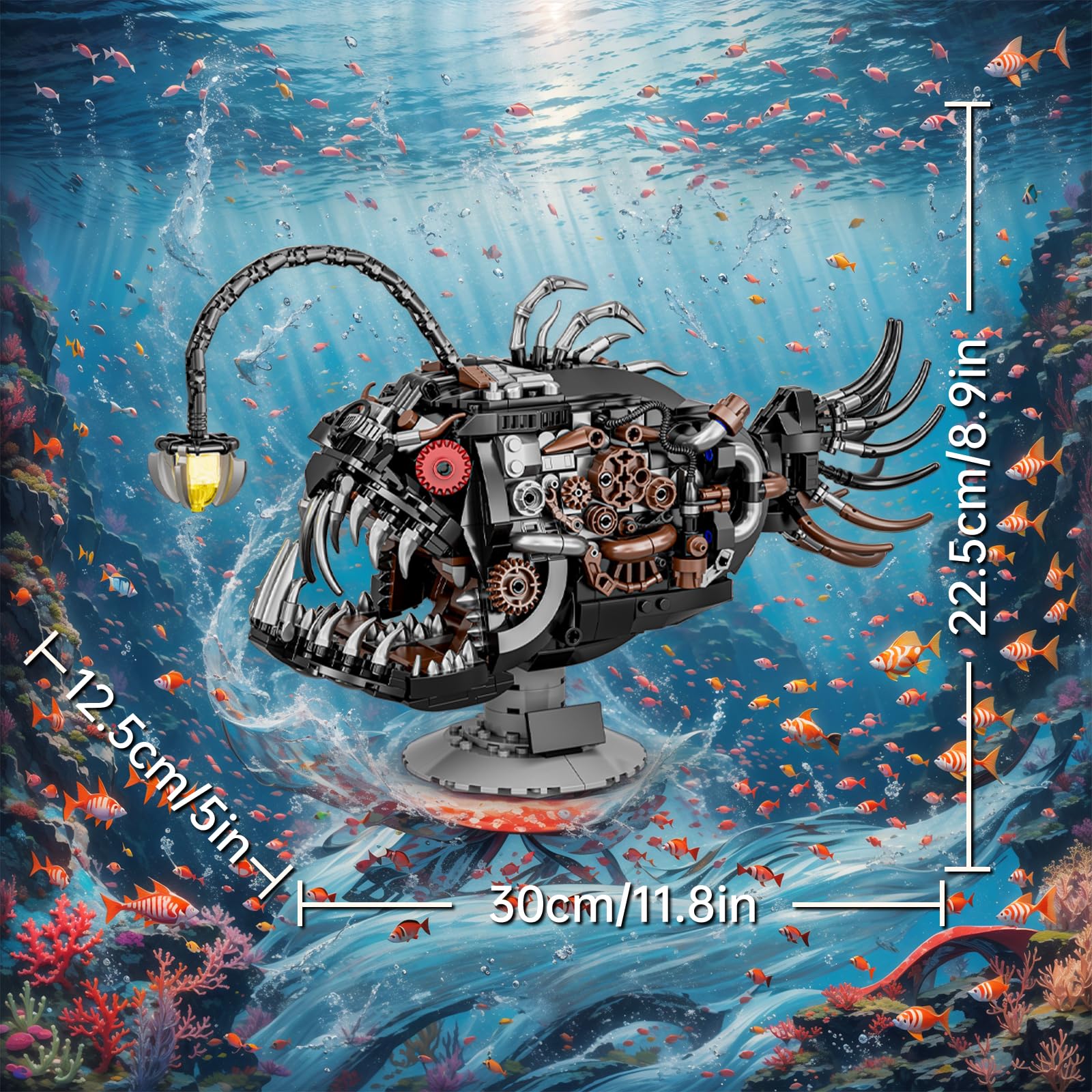HJPLPXH Mechanical Lantern Fish Building Set,Sea Animal Building Block Toy,Home Decor Gift for for Adults and Kids 1038PCS