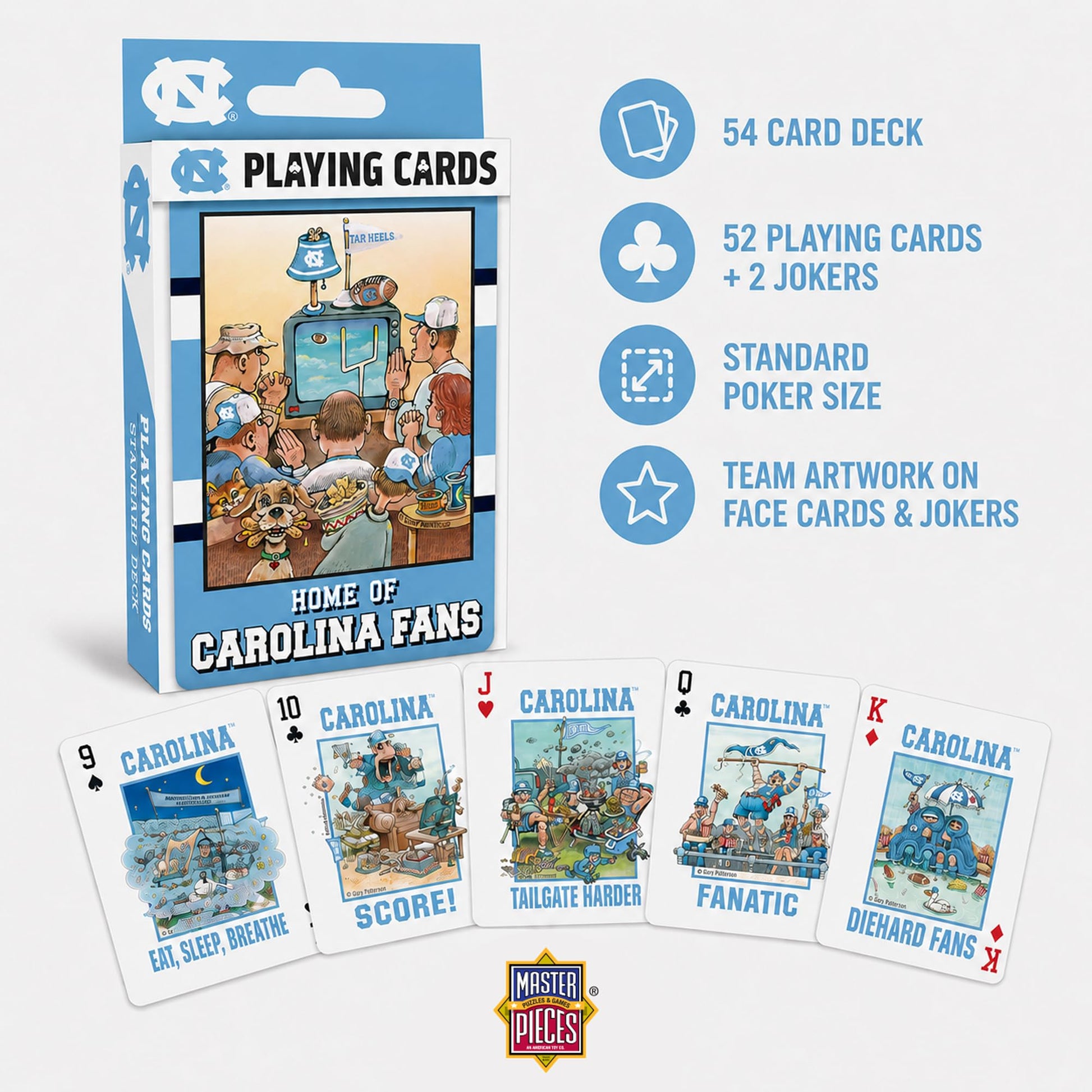 Masterpieces Officially Licensed NCAA UNC Tar Heels Playing Cards for Fans - 54 Card Deck for Adults