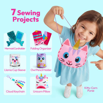 Klever Kits 7 Sewing Projects- My First Kids Sewing Kit- Easy DIY Arts and Crafts for Girls, Craft Kits, Birthday Gifts for Kids Aged 6+, Unicorn