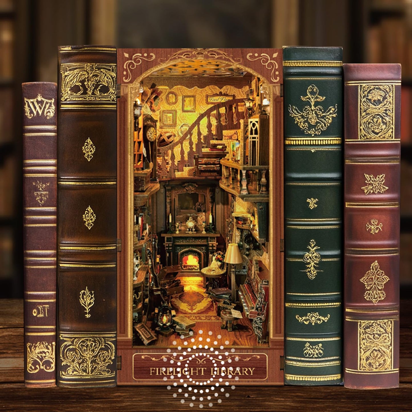 Firelight Library Book Nook, DIY Miniature House Puzzle for Magical Home Decor, 3D Bookshelf Decor for Adults and Beginners