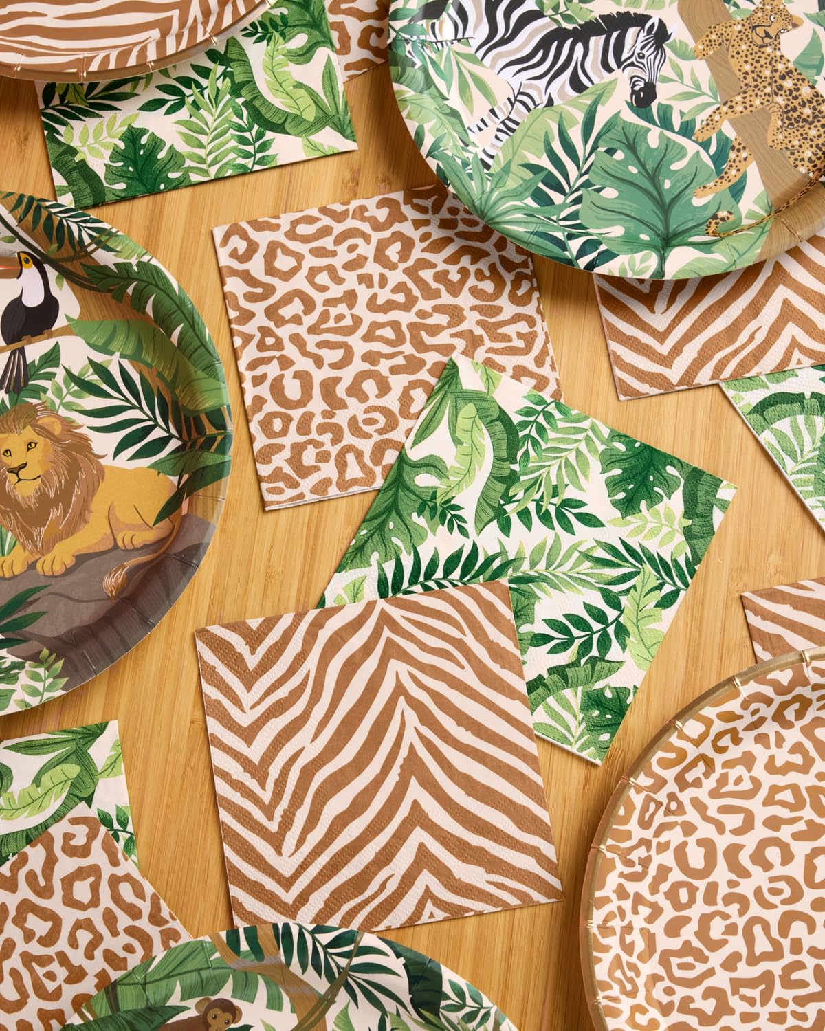 xo, Fetti Animal Print Safari Napkins - 3-ply, 24 pcs | Jungle Cocktail Napkins, Zoo Dinner Party Setting, Kids Wild Birthday Decoration, Rainforest