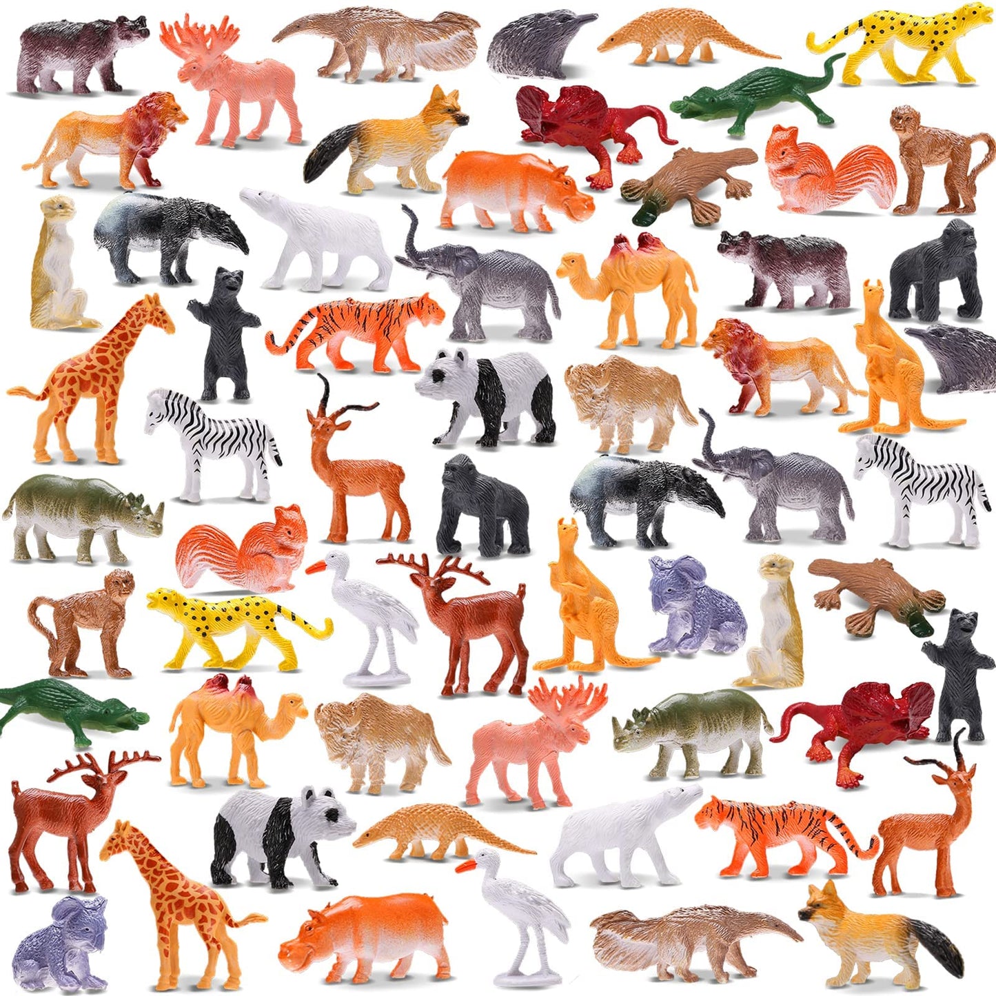 Animal Toy, 64 Pack Mini Wild Jungle Realistic Plastic Animals Figure Toys Set, for Kids Boy Girl Party Favors Pinata Goodie Bag Stuffers Easter Egg