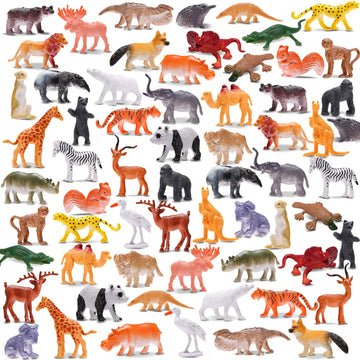 Animal Toy, 64 Pack Mini Wild Jungle Realistic Plastic Animals Figure Toys Set, for Kids Boy Girl Party Favors Pinata Goodie Bag Stuffers Easter Egg