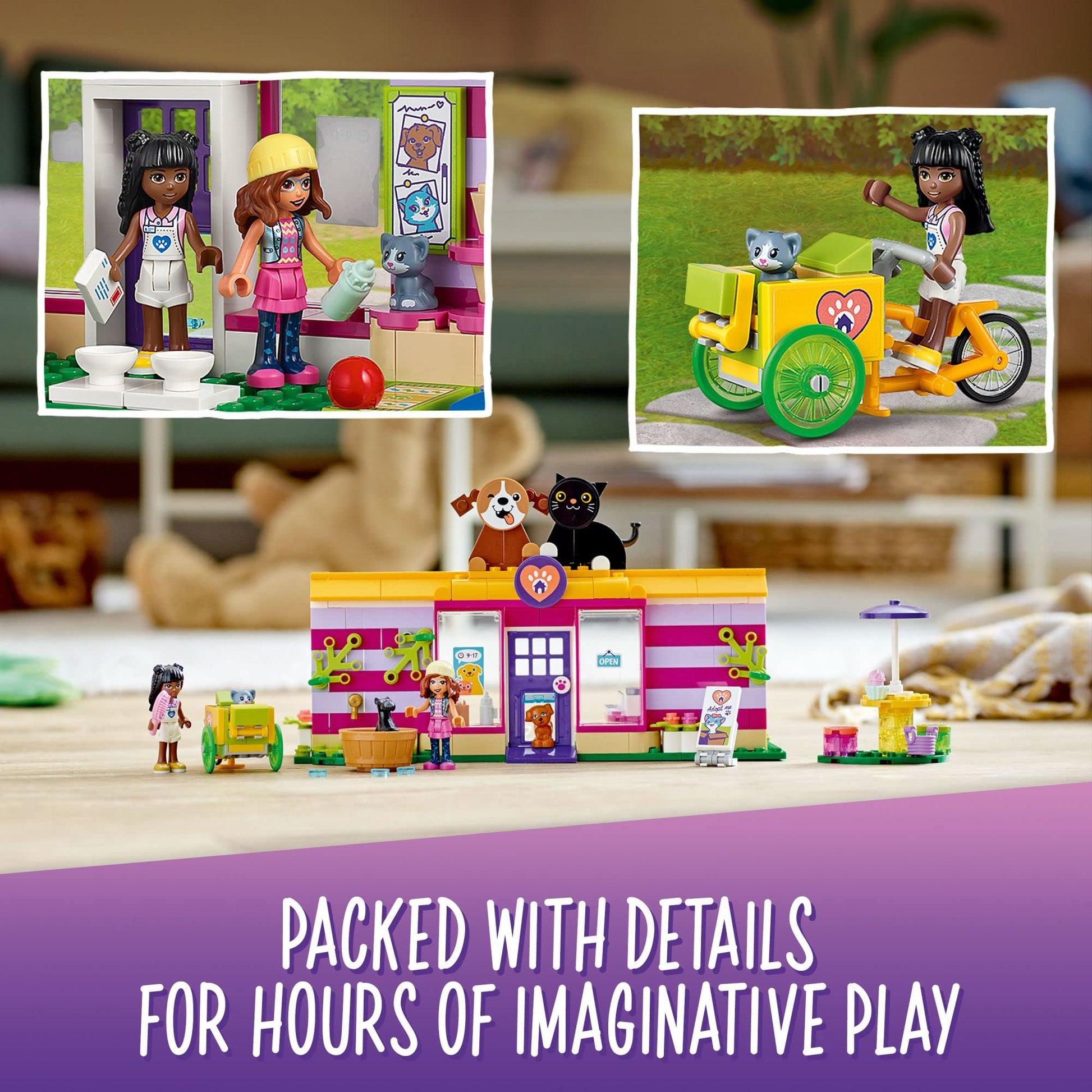 LEGO Friends Pet Adoption Café 41699 Building Toy - Collectible Animal Rescue Set with Olivia & Priyanka Mini-Dolls, Cat & Dog Figures, Creative Toys