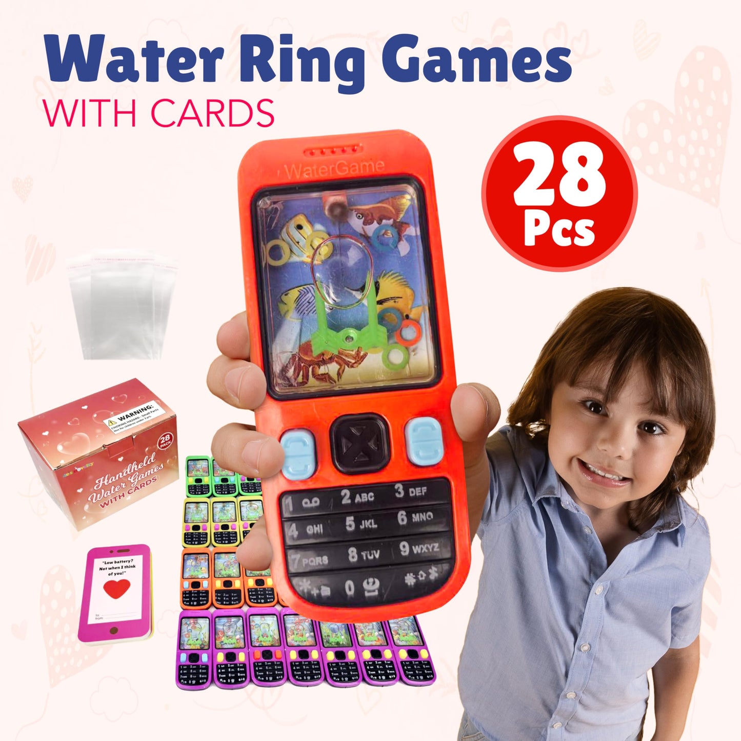 4E's Novelty 28 Pack Handheld Water Ring Games for Kids Birthday Gifts for Kids Ages 4-8 8-12 Classroom Prizes Rewarrds Bulk Gifts for Boys & Girls