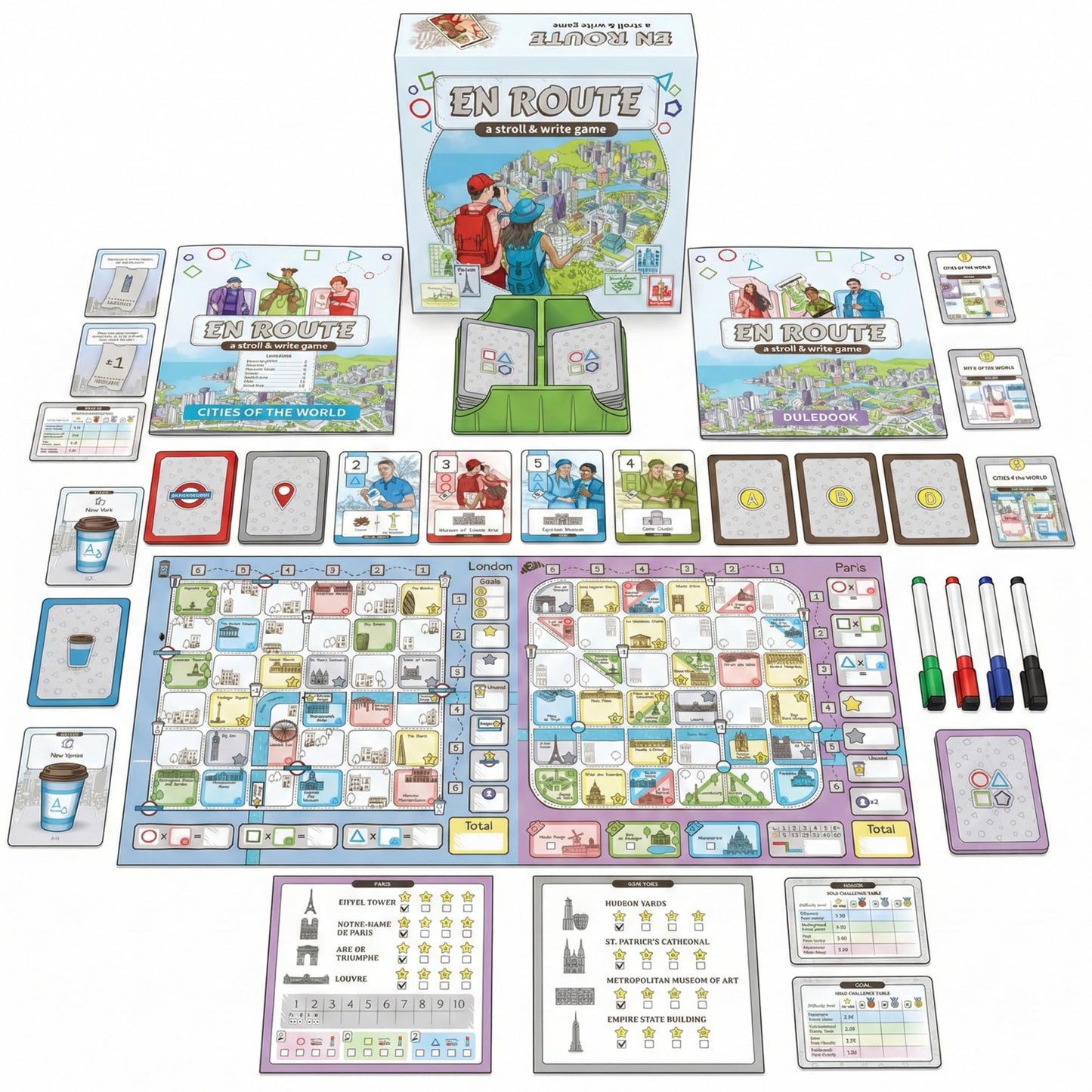 CrowD Games | En Route: A Stroll & Write Game | Flip and Write | Tourism | Route Building | for Adults and Families| Solo Mode Included | 1-4 Players