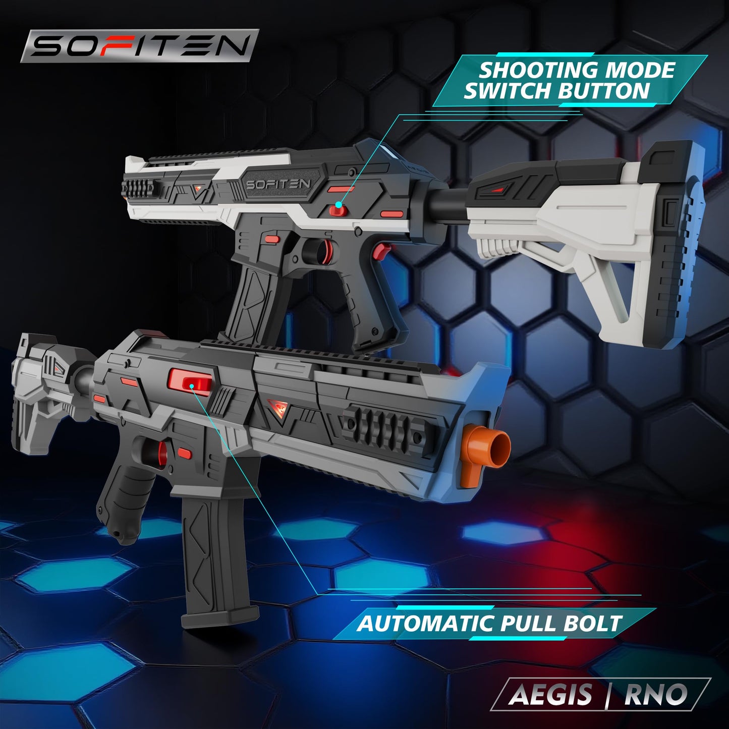SOFITEN Electric Automatic Toy Gun Rifle Foam Dart Sniper Blaster with Adjustable Scope, Tactical Vest, Two Shooting Modes, Birthday Christmas