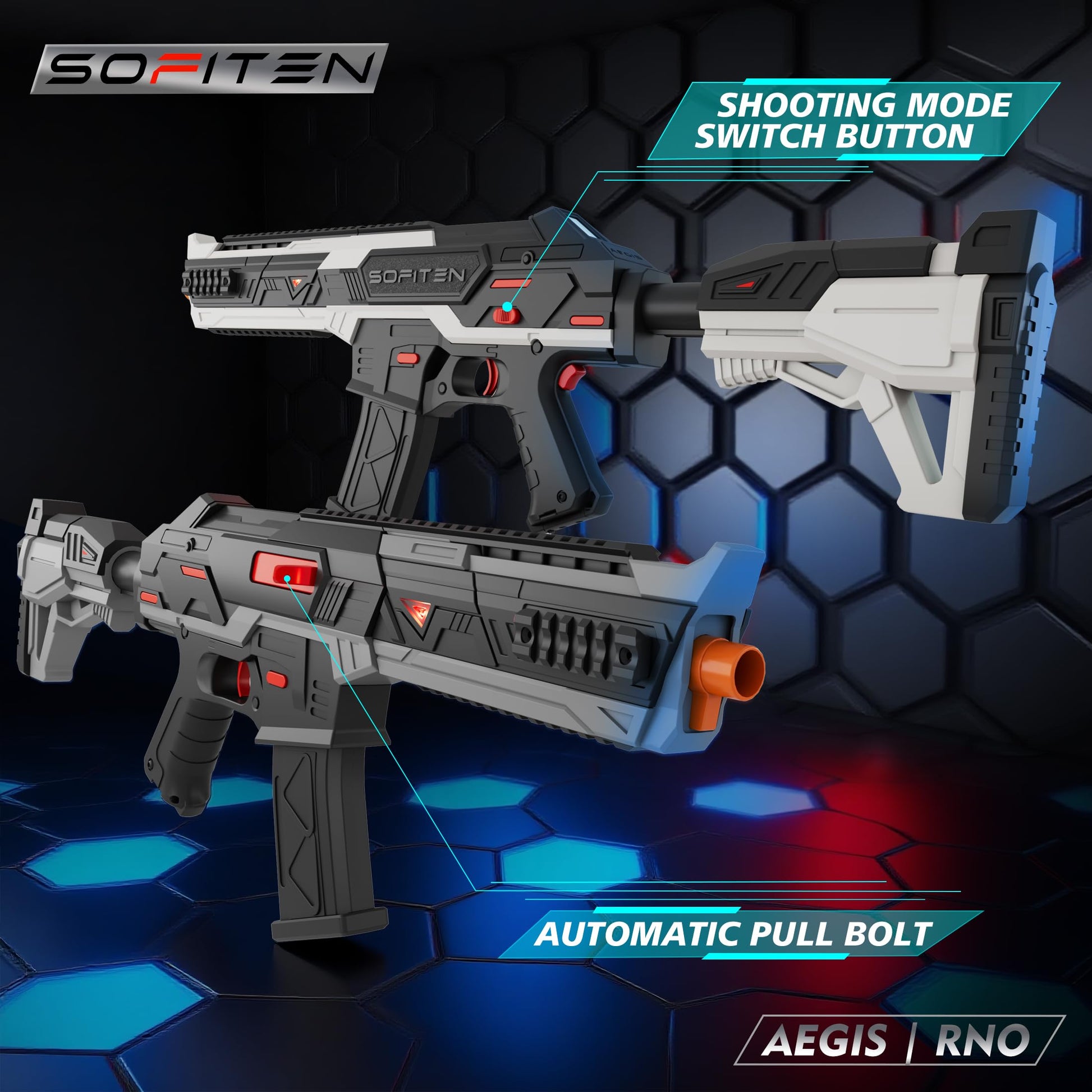 SOFITEN Electric Automatic Toy Gun Rifle Foam Dart Sniper Blaster with Adjustable Scope, Tactical Vest, Two Shooting Modes, Birthday Christmas