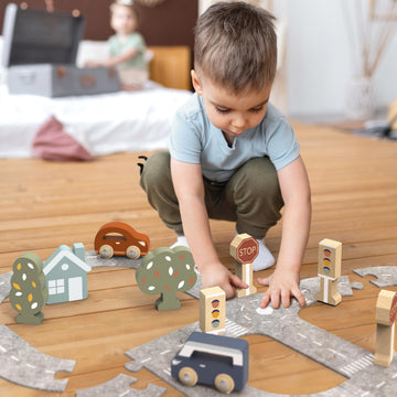 SPEEDY MONKEY Montessori Wooden Car Track Set Interlocking Pieces Ages 3+