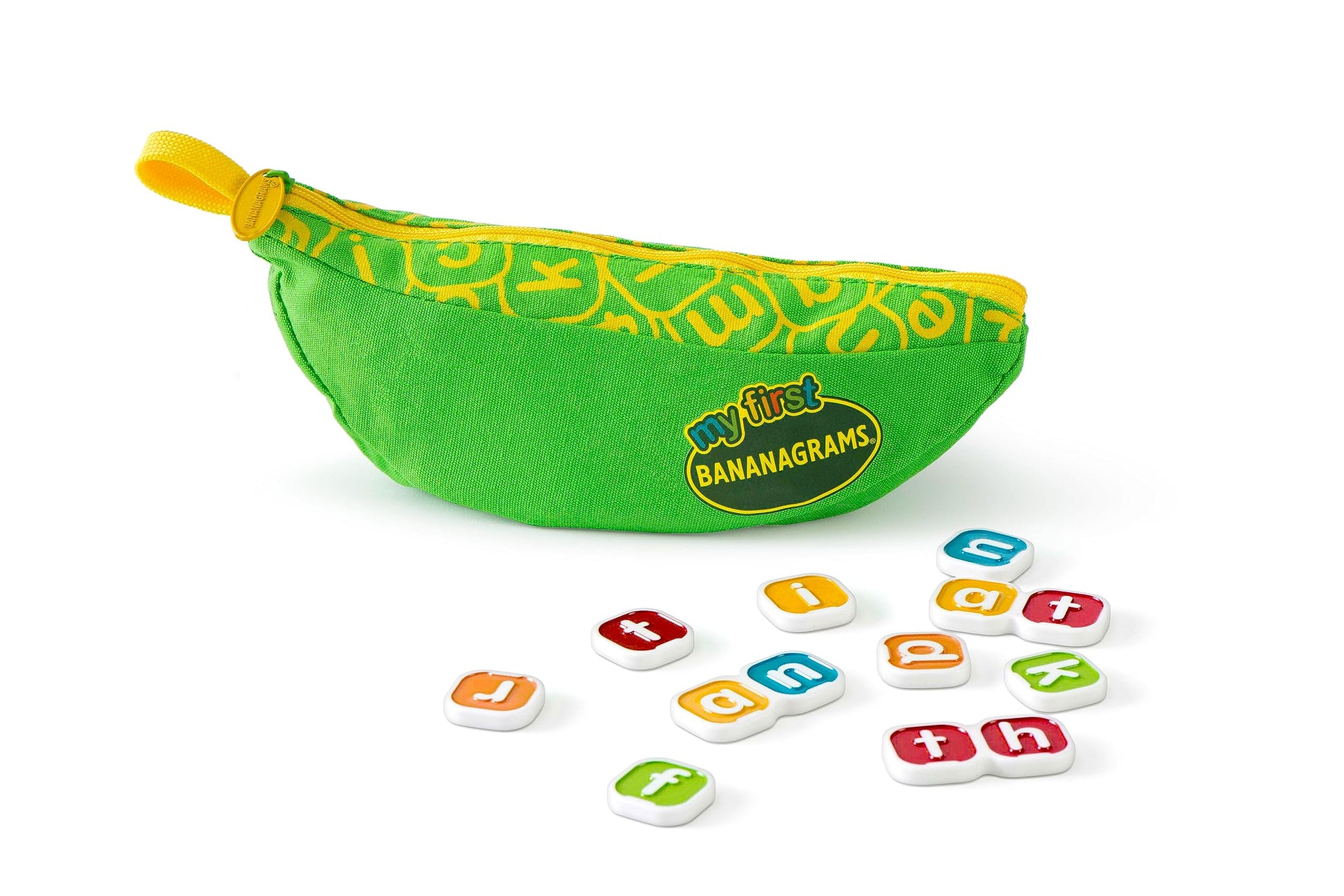 Bananagrams My First Word Game - Kids Spelling & Anagram Game in a Green Banana Pouch, Early-Learning & Travel, 72 Letter Tiles, 1-4 Players