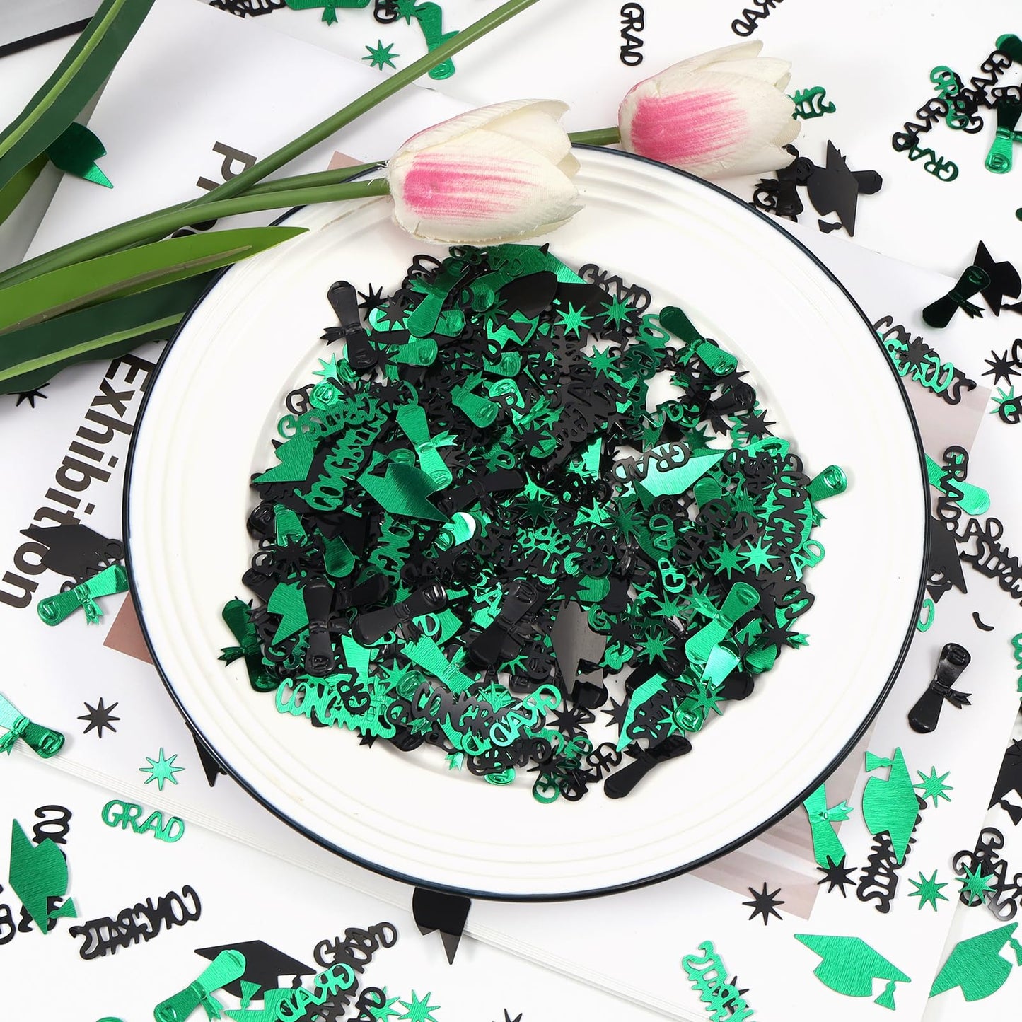 Green and Black Graduation Confetti 2026, 1000 Pcs Class of 2026 Table Centerpiece Grad Confetti for 2026 Graduation Party Decorations Supplies