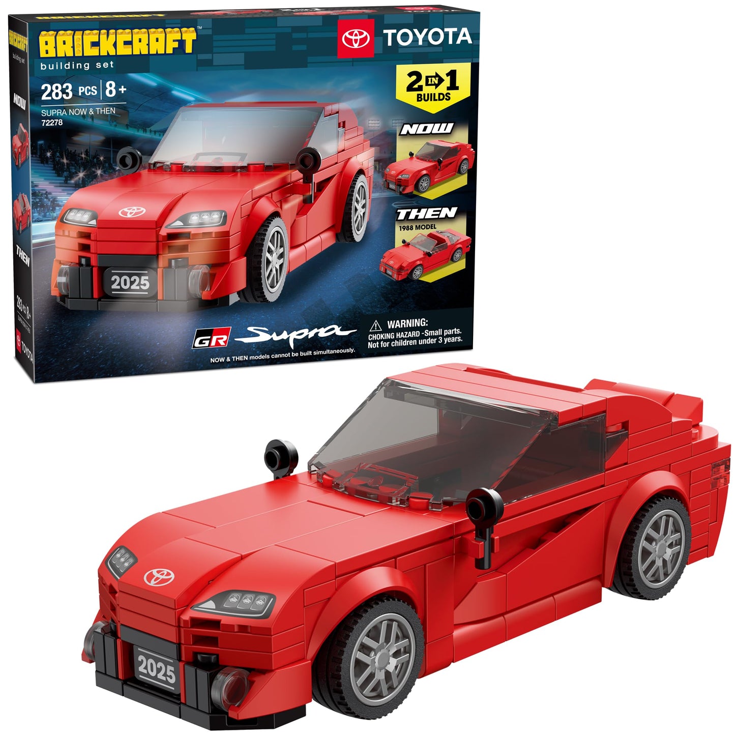 Brickcraft Officially Licensed Toyota Supra Now & Then Brick Building Kit (283 Pieces), 2-in-1 Buildable Display Set Featuring 2025 GR & 1988 Supra