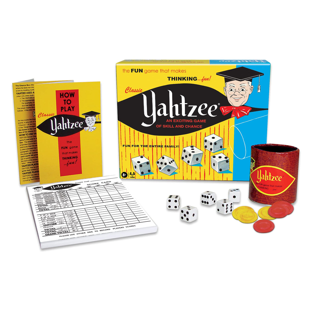 Winning Moves Classic Yahtzee, with Retro Art and Dice Cup