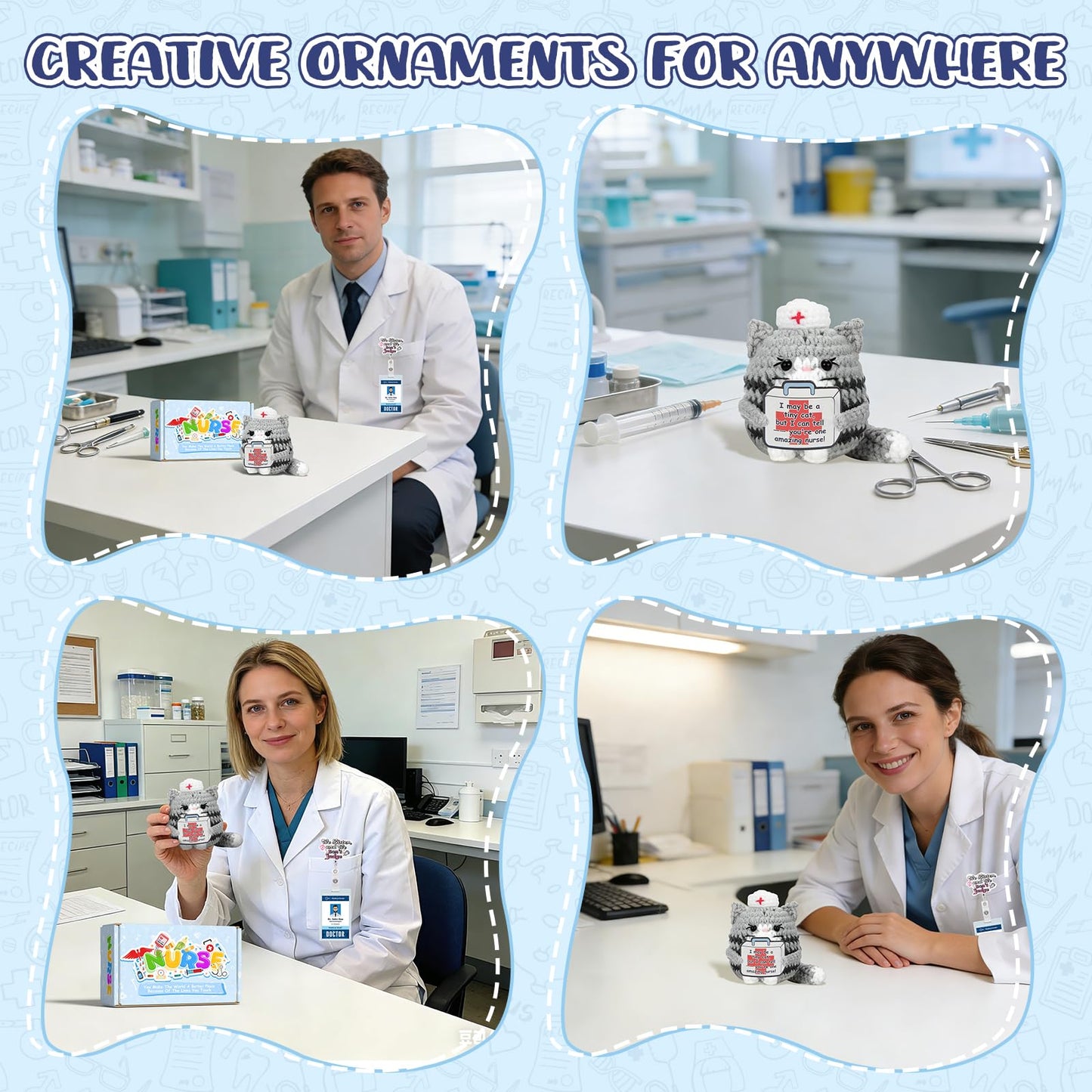 Funny Nurse Week Gifts for Women - 2026 Positive Crochet Cat with Nurse Badge Reel - Animals Emotional Appreciation Gifts for RN Registered