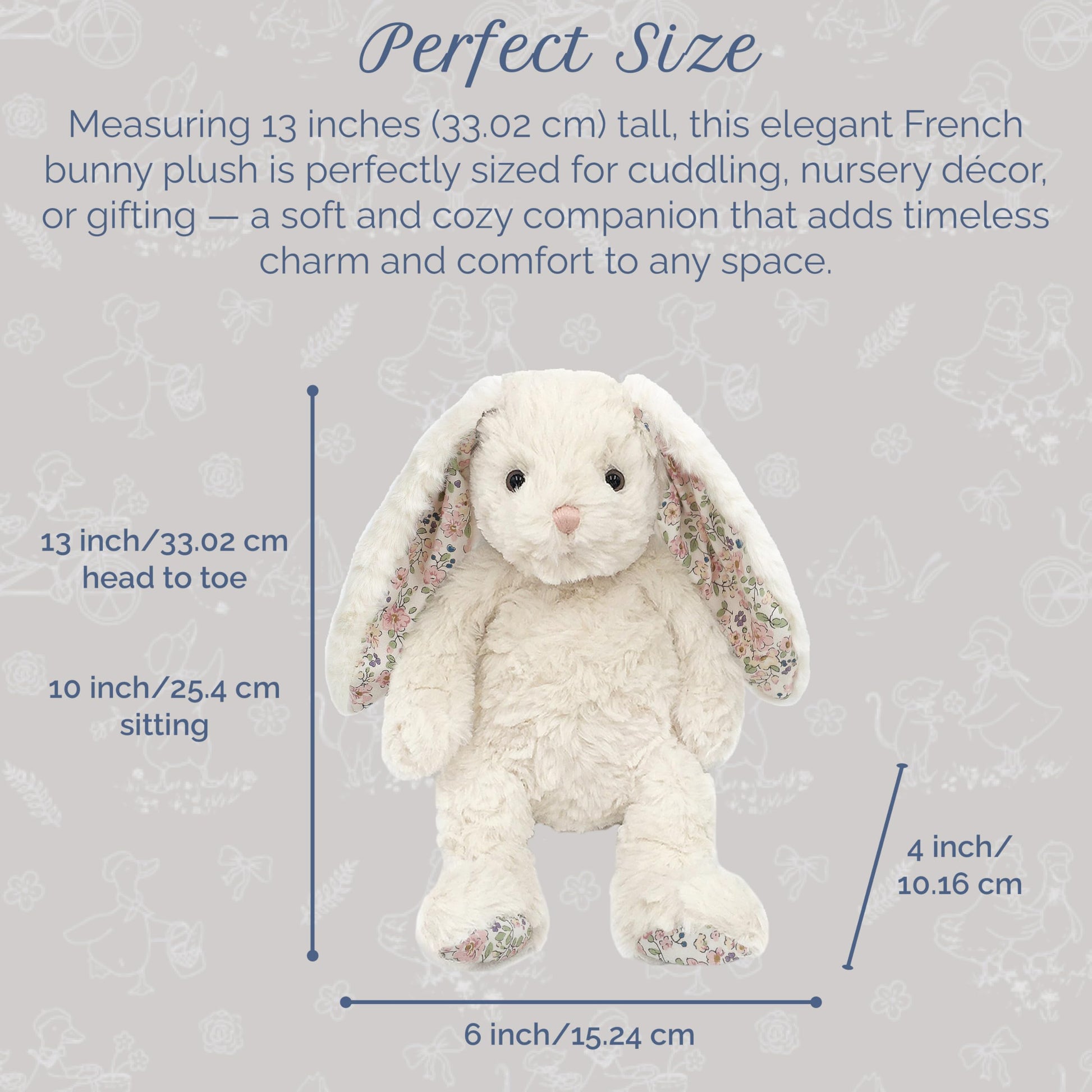 MON AMI Faith The French Bunny Plush Toy, 13-Inch Soft Stuffed Animal