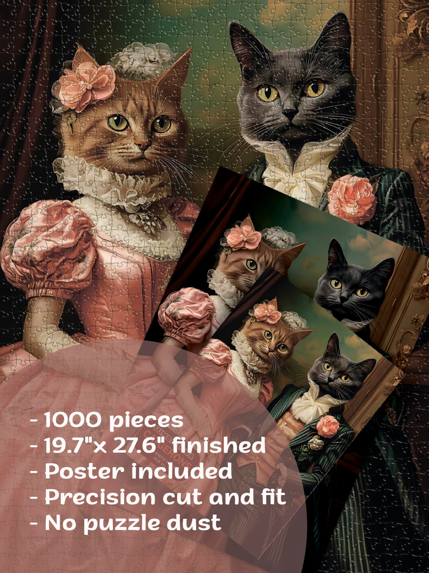 Puzzles for Adults 1000 Pieces, Victorian Cats: The Elegant Pair Portret, Hard Challenging Jigsaw Puzzle for Puzzle Lovers, Bonus Poster Included