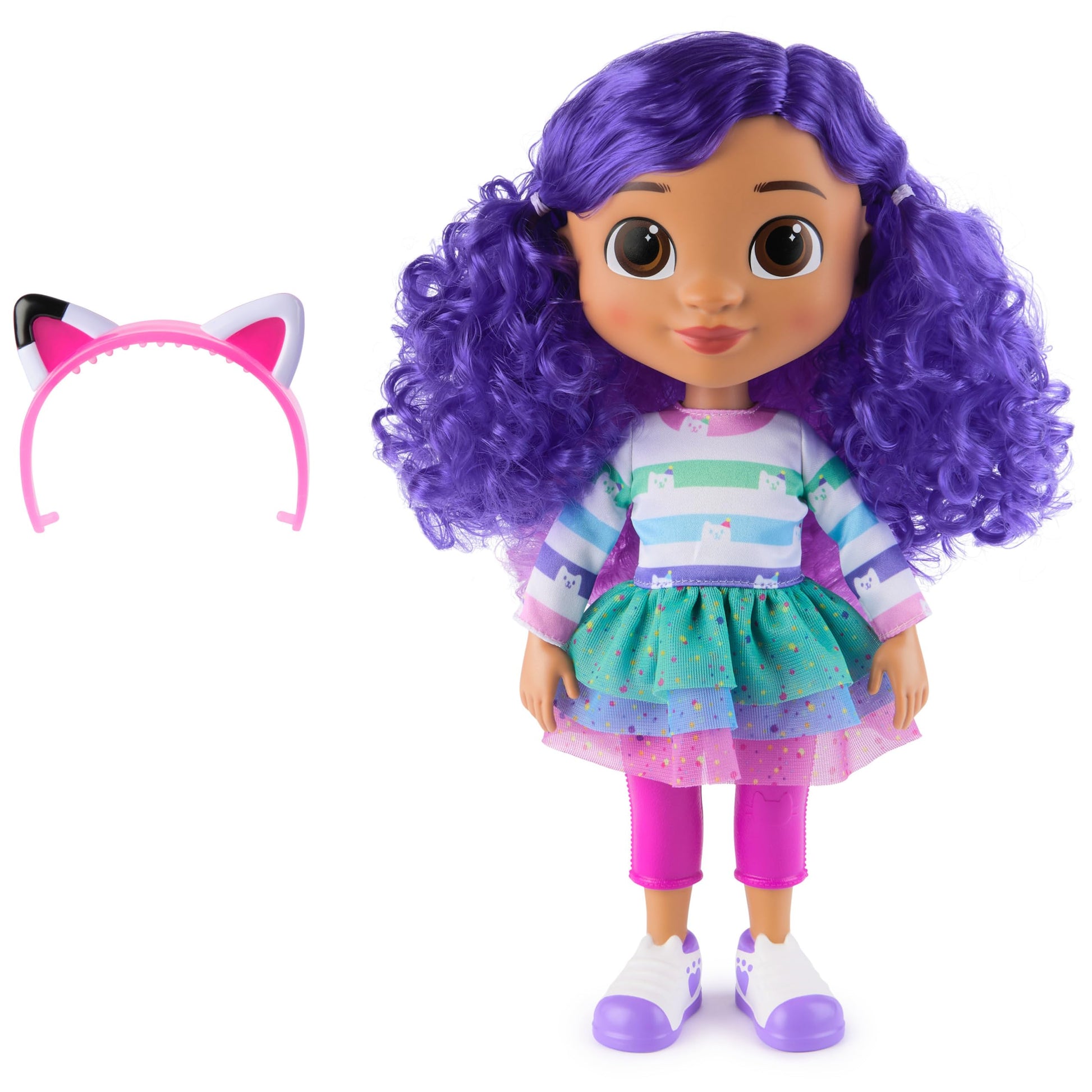 Gabby's Dollhouse, Sing & Celebrate Gabby Girl Doll, 33-Centimetres Tall with Sound Effects and Reversible Cat Ears, Kids’ Toys for Girls and Boys