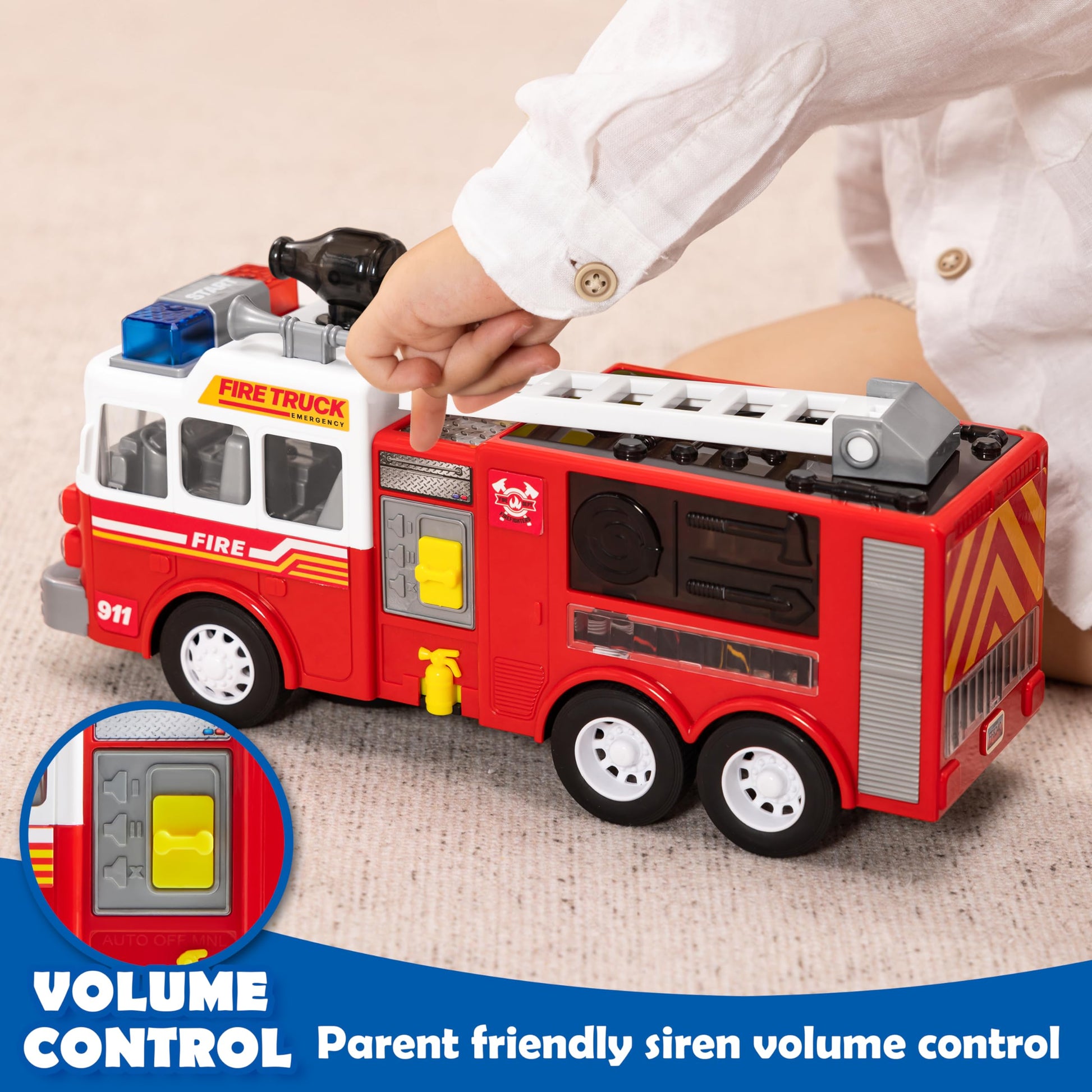 JOYIN LED Fire Truck Toy for Toddlers - LED Projections & Sirens, Bump and Go Fire Engine Trucks with Mode Switch & Volume Control, Kids Firetruck