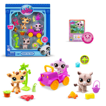 Littlest Pet Shop, Safari Play Pack - Gen 7, Pets #53,#54, #55, Authentic LPS Bobble Head Figure, Collectible Imagination Toy Animal, Kidults, Girls