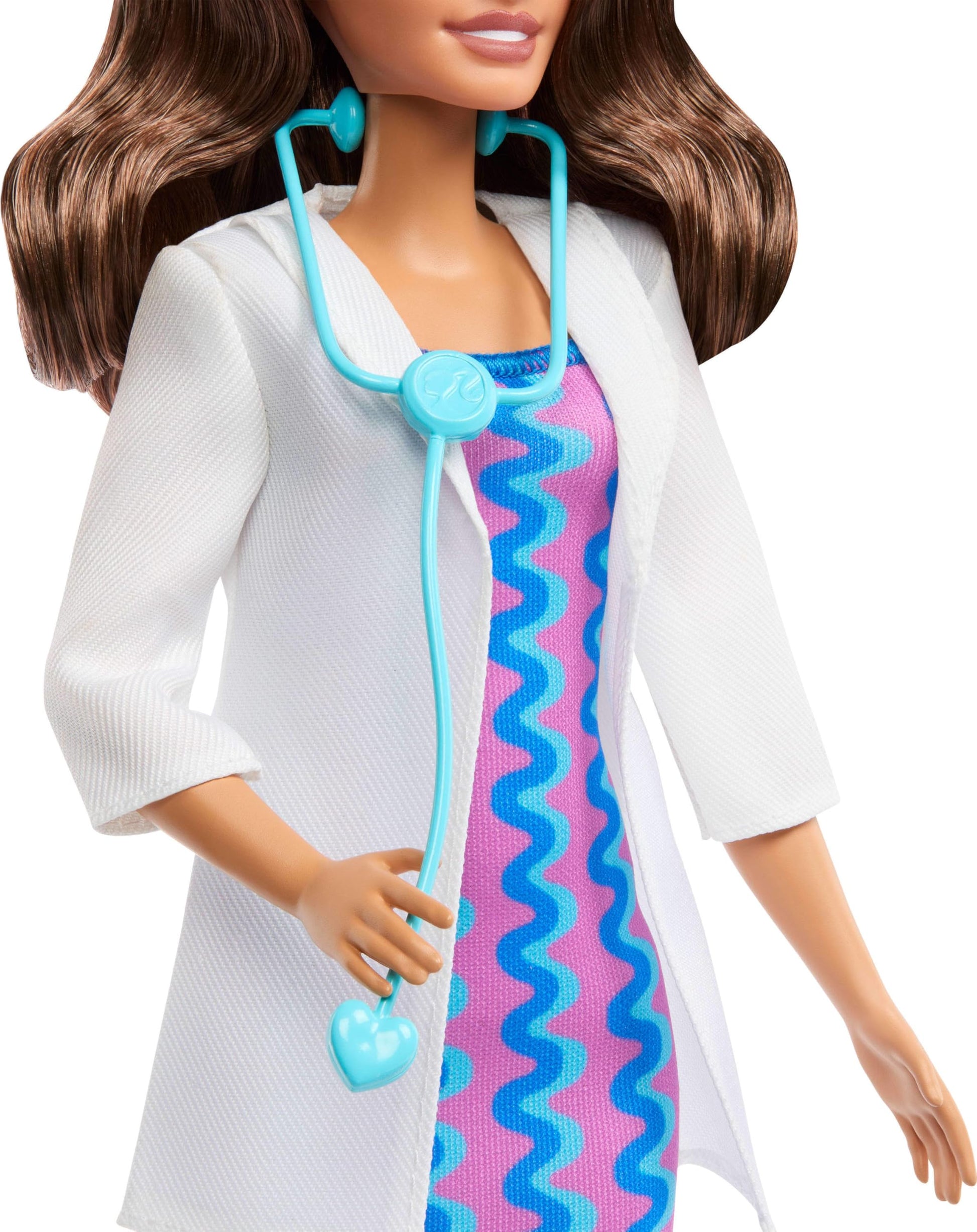 Barbie Careers Doctor Fashion Doll Wearing Removable Look with White Coat, Dress & Shoes, Plus Stethoscope Accessory