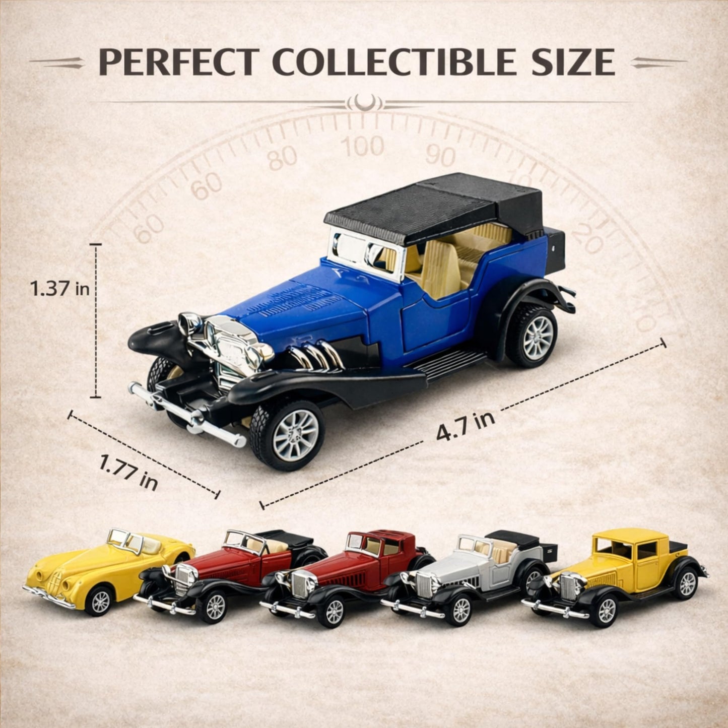 6 Pack - Diecast Cars Antique Classic American Vehicles with Pullback Action and Openable Doors, Collectible Vintage Retro Model Cars Toy for Display
