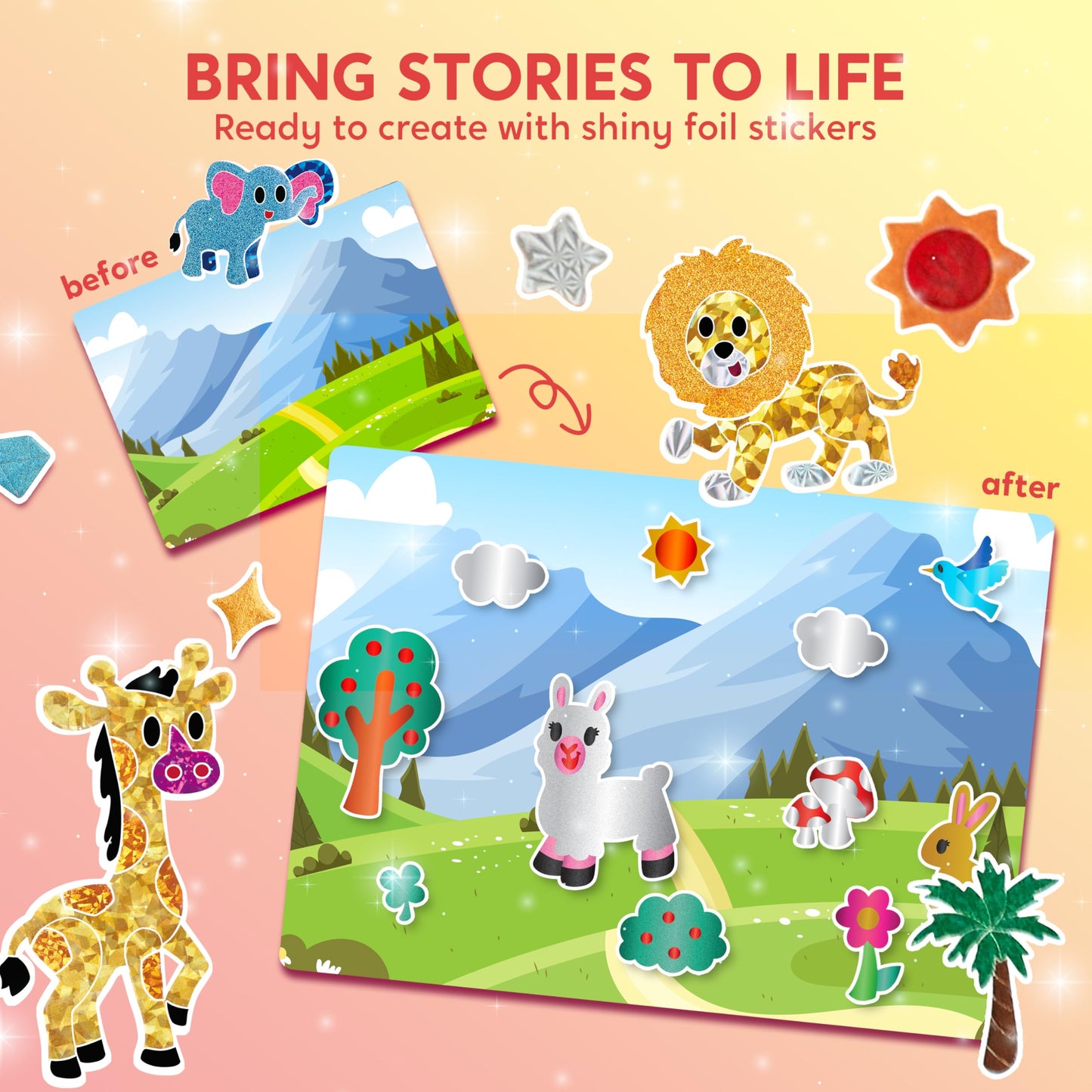 Klever Kits Foil Art Kit for Kids - Arts & Crafts Supplies, Mess Free Coloring, Animal Foil Foam Stickers, Creative Travel Toys, Birthday Gifts