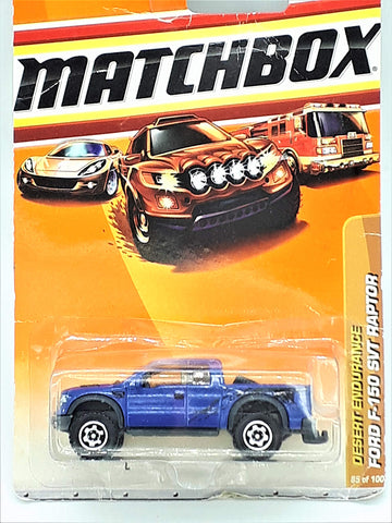 Mattel Matchbox 1:64 Scale Blue Ford F-150 SVT Raptor Truck, 2010 Desert Endurance, Kid, Children (Unisex)