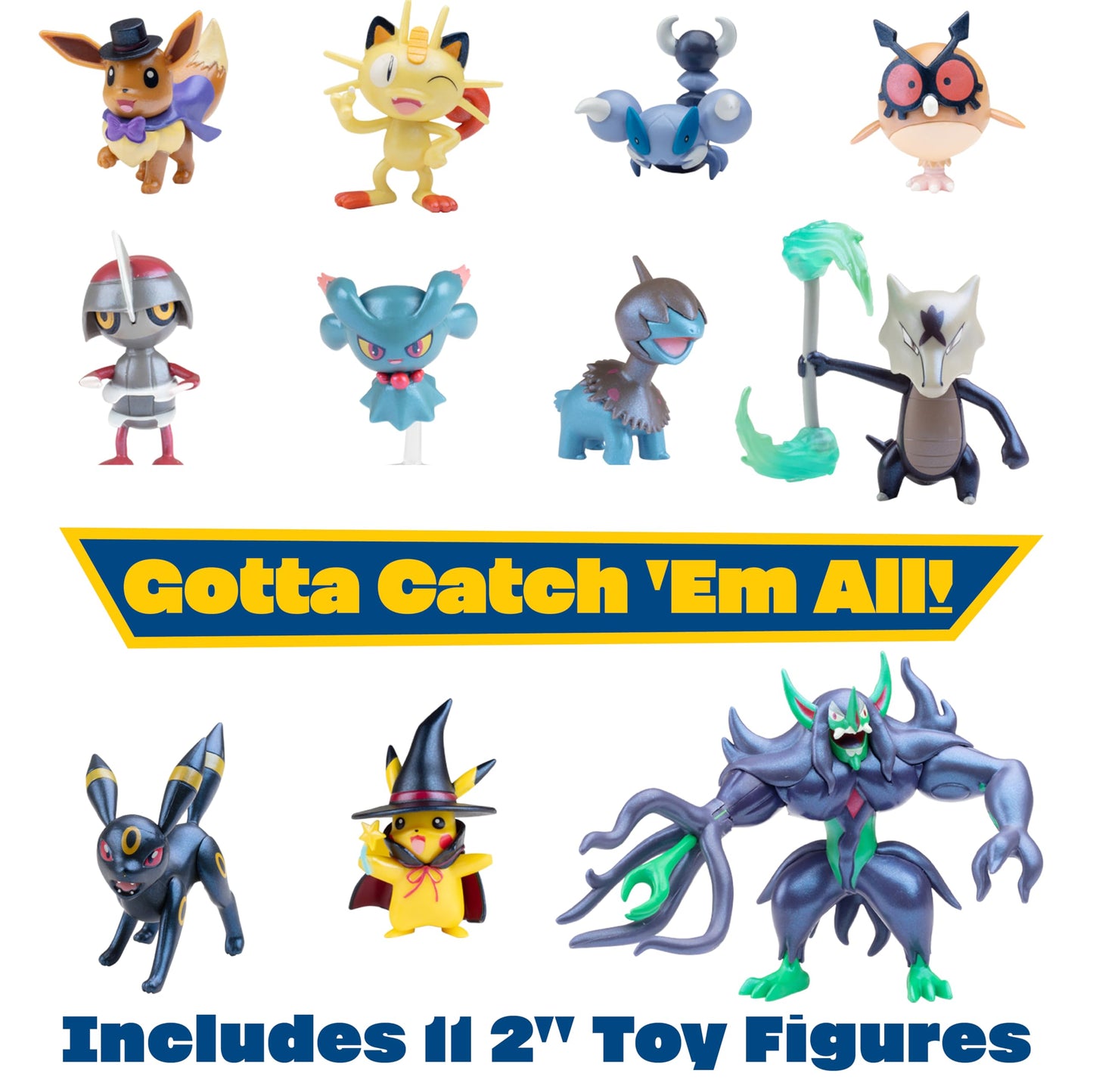 Pokemon Halloween Countdown Gift Set for Kids, 16 Piece Playset - Includes 11 Toy Character Figures & 5 Accessories - Pikachu, Eevee, Meowth & More