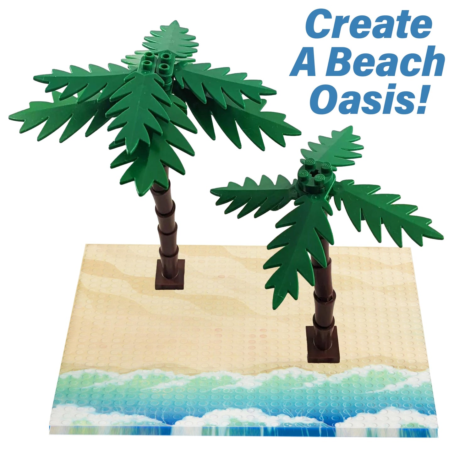 Summer Beach Terrain Baseplates for Building Bricks - Set of 2 Large 10"x10" Building Plates - Dual Connectivity, Build on Both Sides - Compatible