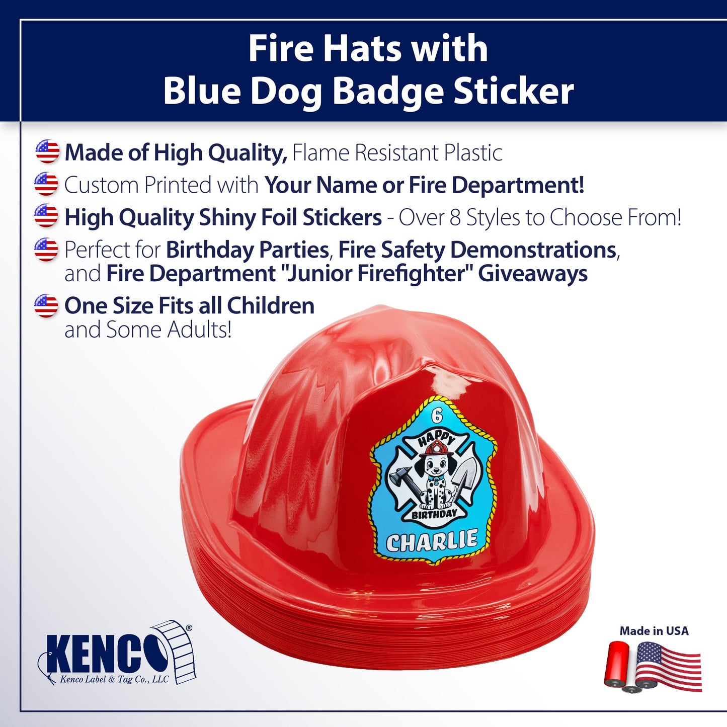 Kenco Kids Customizable Plastic Firefighter Hats -Choose your style, add your name or department (Birthday Boy, 25)