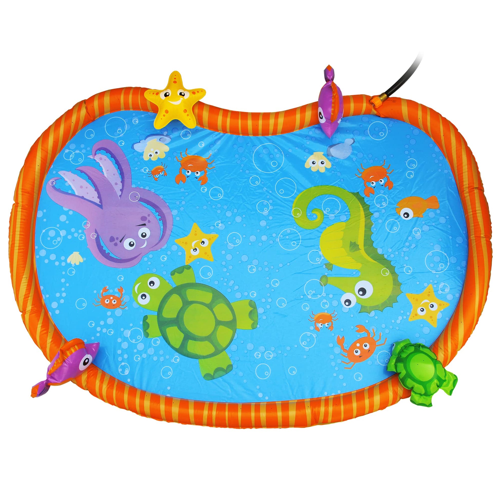 BANZAI Splash Pad Toddler Water Play Mat, 58 in Outdoor Kids Sprinkler Mat with 3D Sea Characters, Baby Splash Pad for Backyard Summer Fun