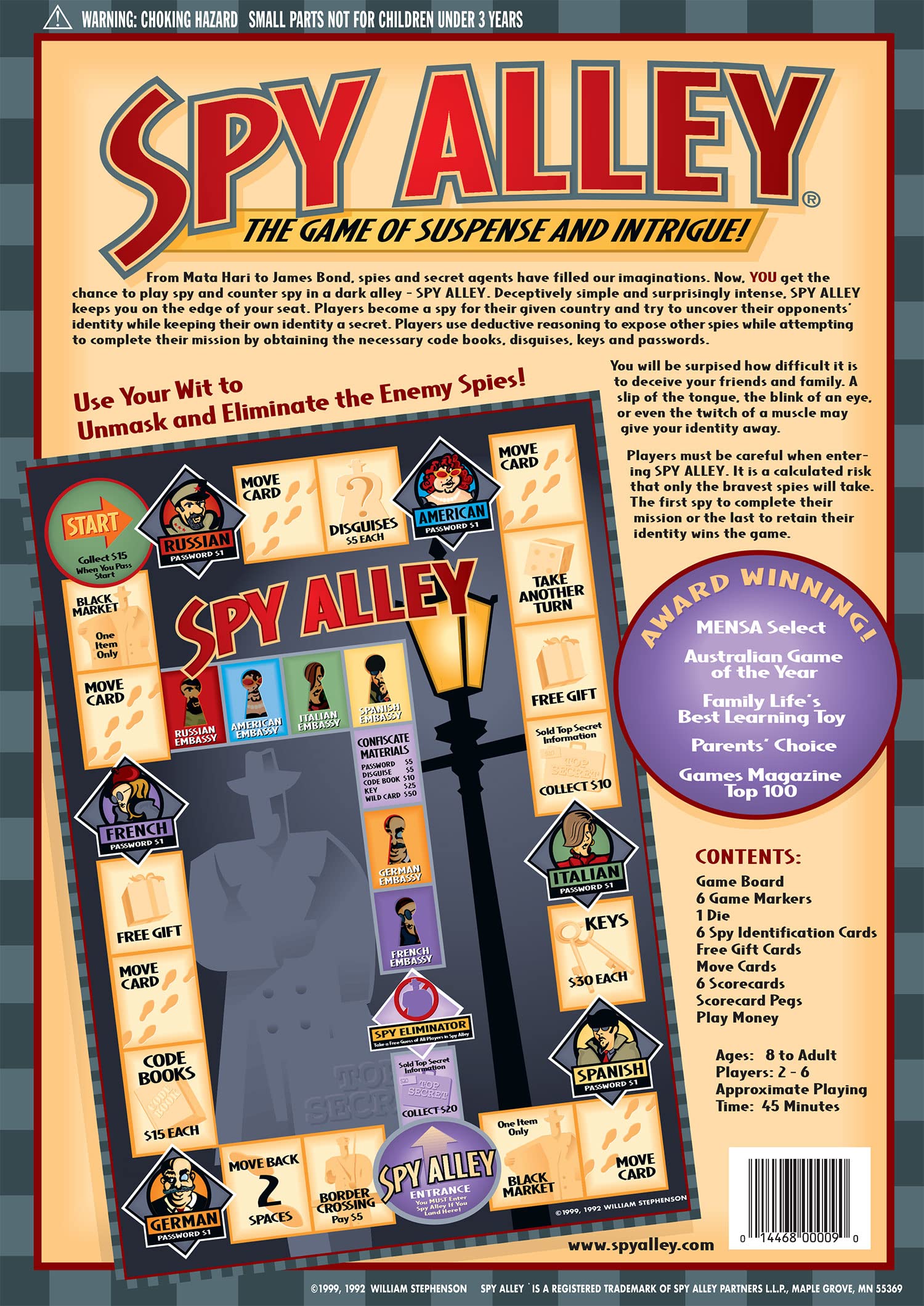 Spy Alley - Mensa Award-Winning Strategy Game - Social Deduction & Bluffing Board Game - Family Game Night Fun - Ages 8+ for 2-6 Players