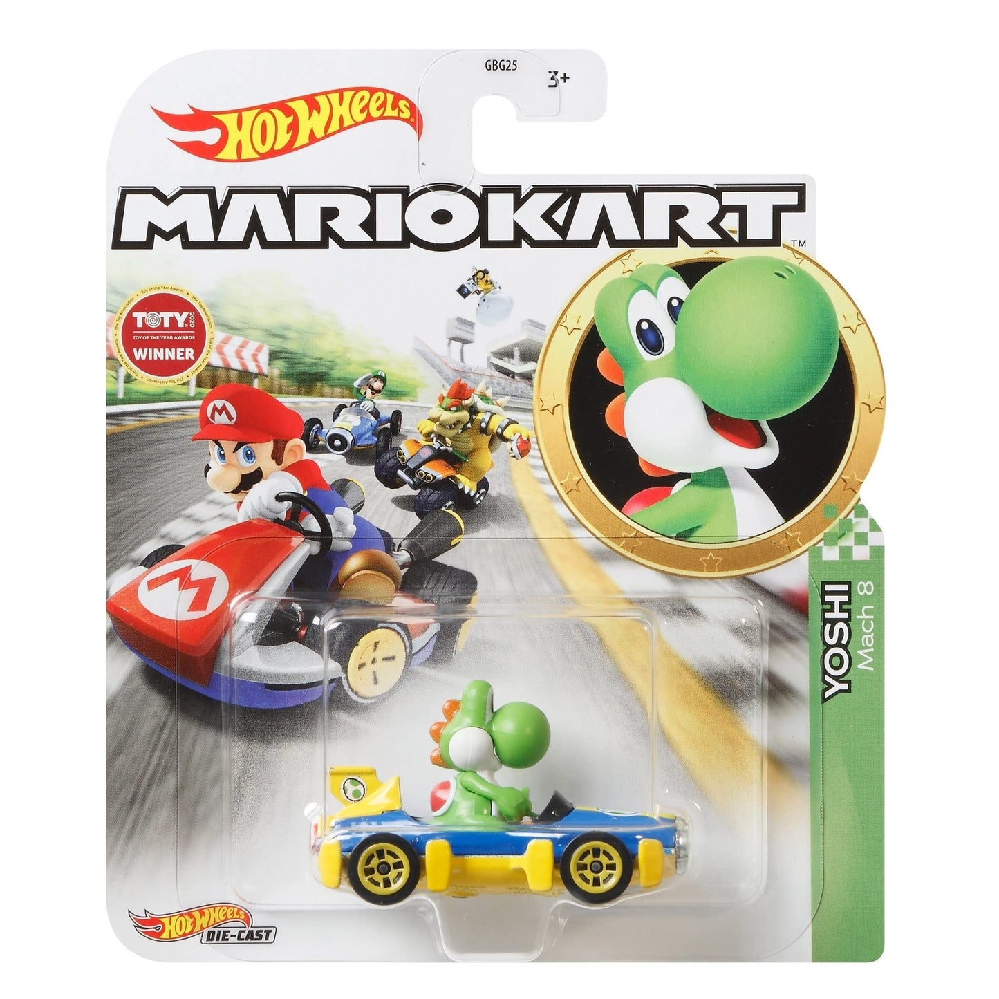 Hot Wheels Mario Kart Yoshi with Mach 8 Racer GLP39