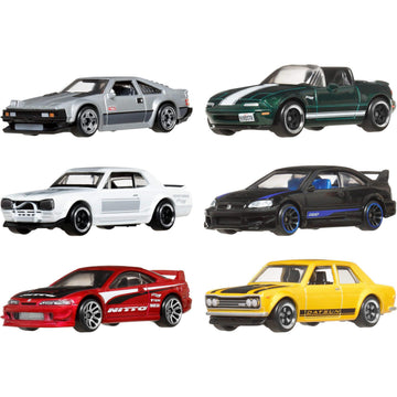 Hot Wheels 1:64 Scale Die-Cast Toy Cars, Set of 6 Japanese Vehicles with Elevated Deco (Styles May Vary)