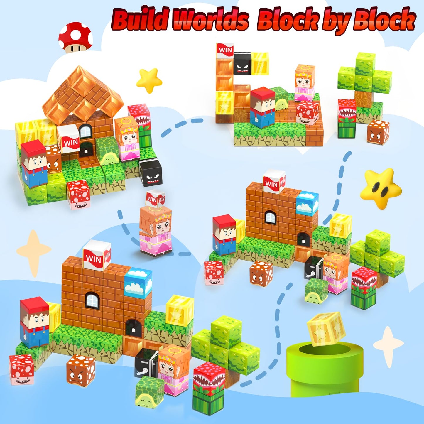 Mini Magnetic Blocks for Kids, 45PCS Travel Magnetic Cubes with Iron Box