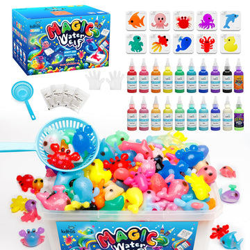 Kiditos Magic Water Elf Toy Kit - Squishies for Kids, 20 Gels & 10 Molds, Magic Gel Water Pets Sensory DIY Craft Kit, Party Favors & Summer Gifts