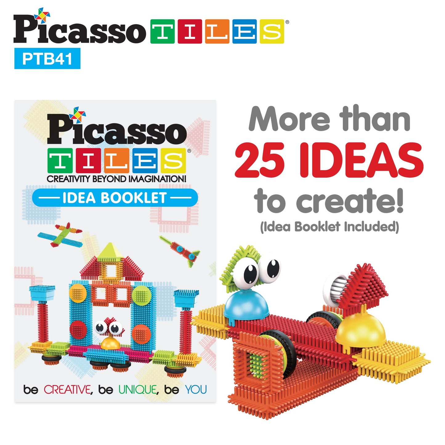 PicassoTiles Toys 41 piece Hedgehog Block Building Blocks Construction Toy Set w/IdeaBook Learning Playset None Magnetic STEM STEAM Educational Kit