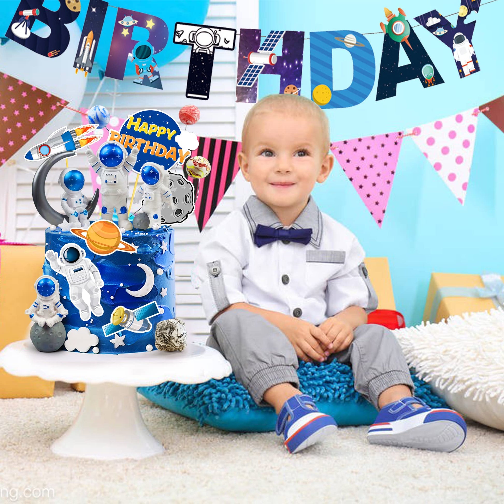 Astronaut Figurines Space Cake Toppers Astronaut Planet Rocket Satellite and Star Space DIY Cake Toppers for Space Theme Party Birthday Party Baby