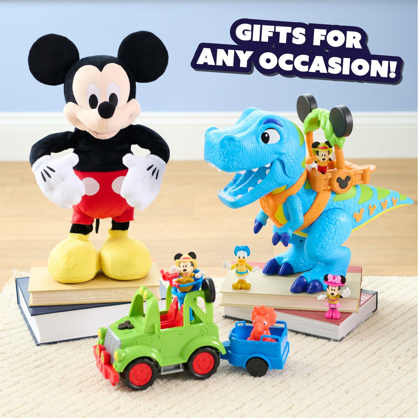 Disney Junior Mickey Mouse Funhouse Roarin' Safari Dino, 4-piece Figures and Playset, Dinosaur, Kids Toys for Ages 3 Up by Just Play