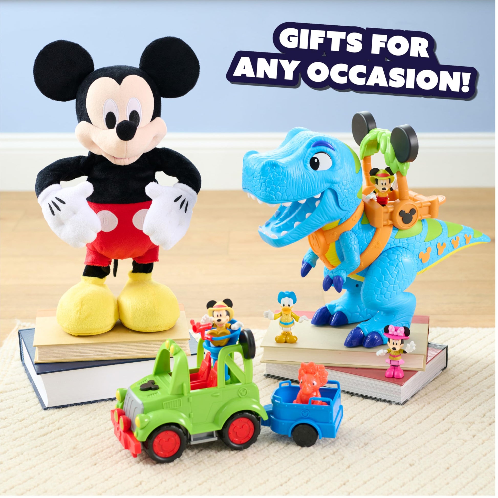 Disney Junior Mickey Mouse Funhouse Roarin' Safari Dino, 4-piece Figures and Playset, Dinosaur, Kids Toys for Ages 3 Up by Just Play