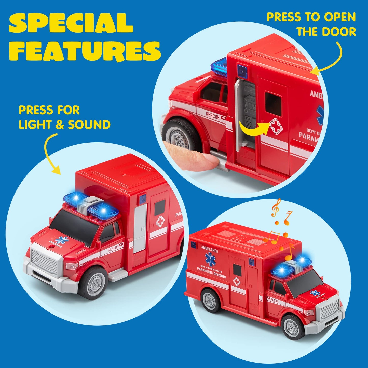JOYIN Toddler Fire Truck Toys for 3 4 5 6 7 Year Old Boys - Fire Engine, Emergency Vehicle, Kids Firetruck, Friction Powered Car with Lights