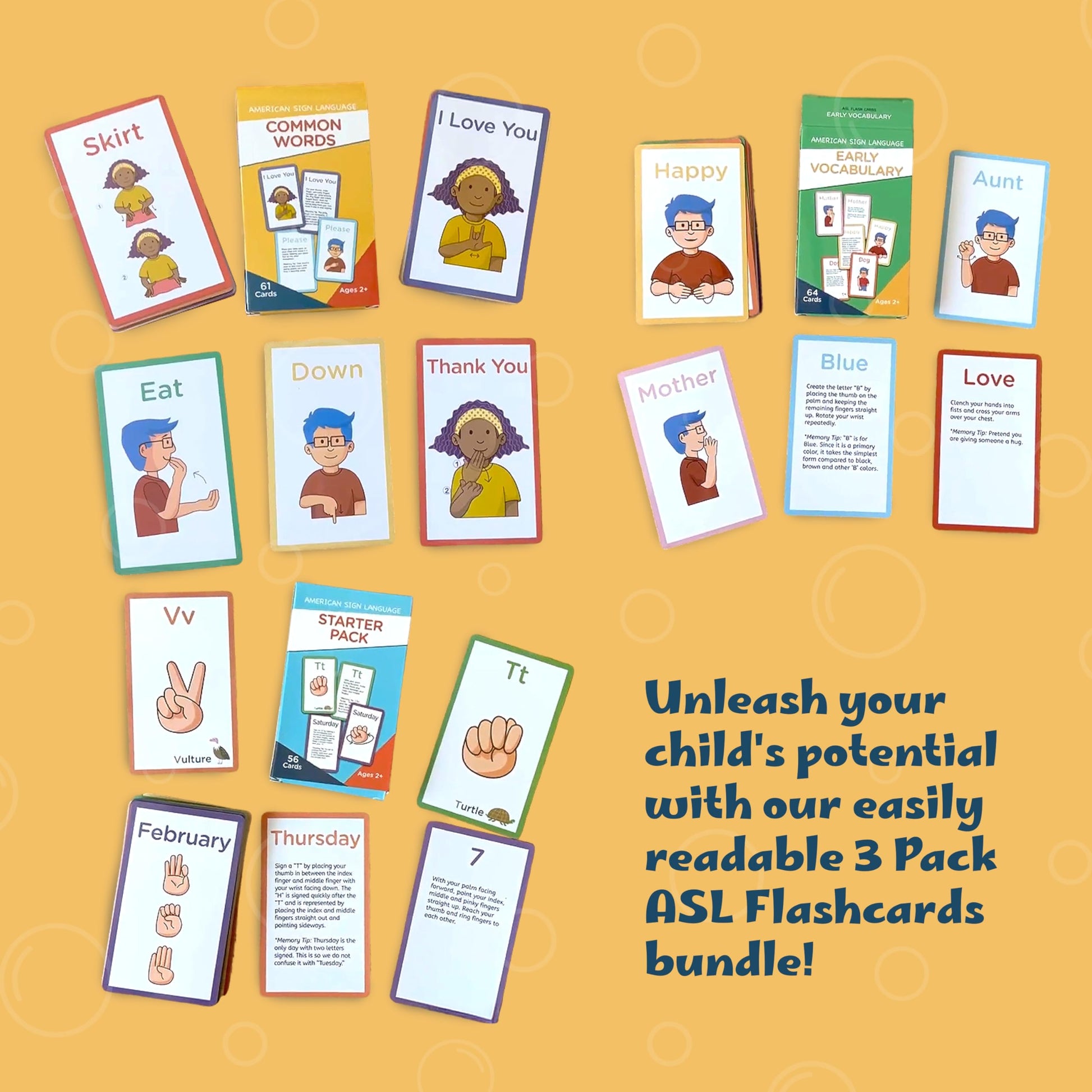 Hubble Bubble Kids American Sign Language Cards for Toddlers and Beginners - 180 ASL Flash Cards for Babies, Toddlers, Kids, ABC Flash Card for Deaf
