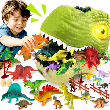 Ximoeo 46PCS Dinosaur Toys for Kids 3-5 5-7 Realistic Dinosaurs Figures Dino Eggs Trees Fence Playset Mat Large Dinosaur Head Accessories Dino World