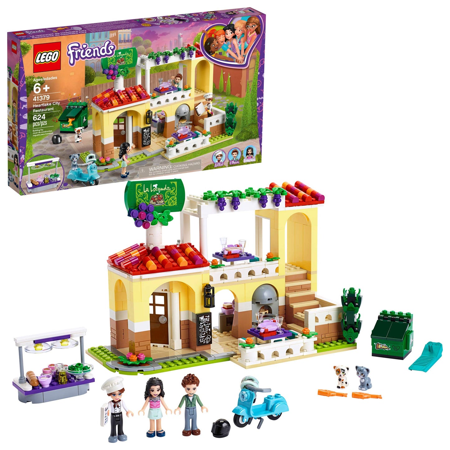 LEGO Friends Heartlake City Restaurant 41379 Restaurant Playset with Mini Dolls and Toy Scooter for Pretend Play, Cool Building Kit Includes Toy